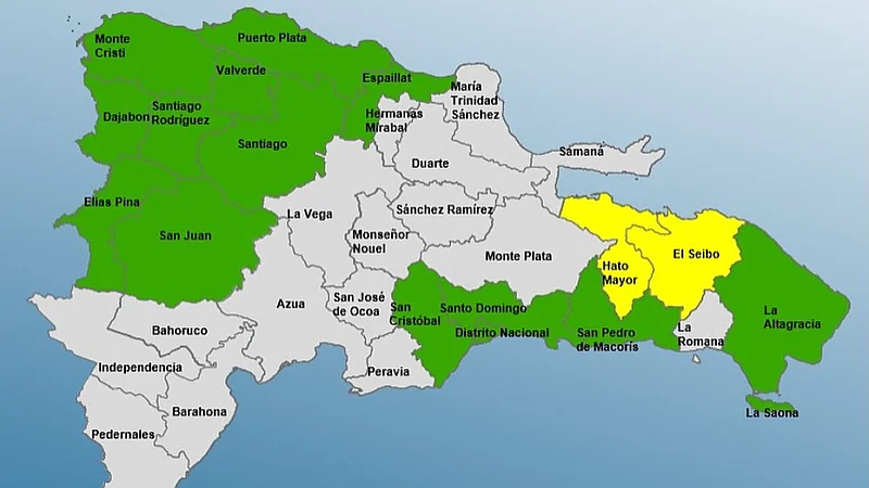 Colocan dos provincias en alerta amarilla y mantienen 14 en verde por efectos de vaguada