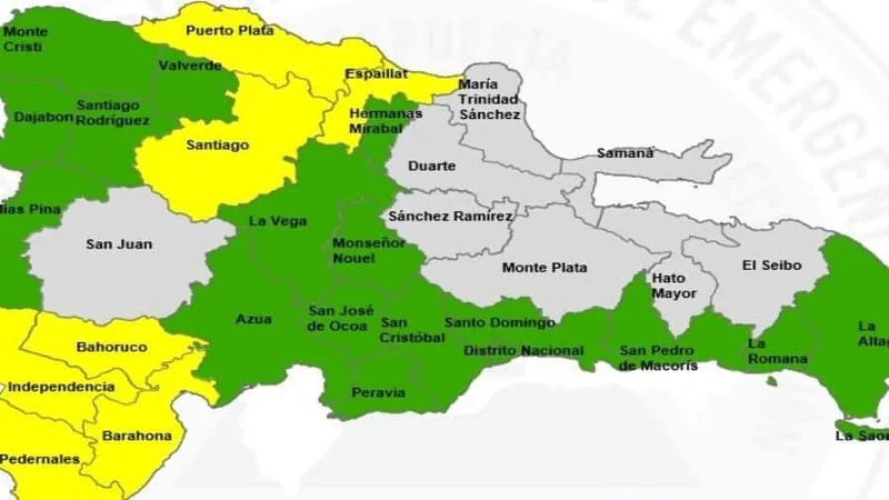 COE eleva alerta amarilla en Barahona y Pedernales por aguaceros fuertes