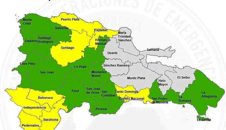 COE eleva a 9 las provincias en alerta amarilla; Barahona y Pedernales entre las áreas bajo aviso