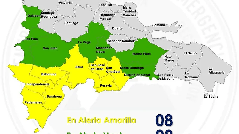 COE emite alerta amarilla para Barahona y otras siete provincias por lluvias de vaguada