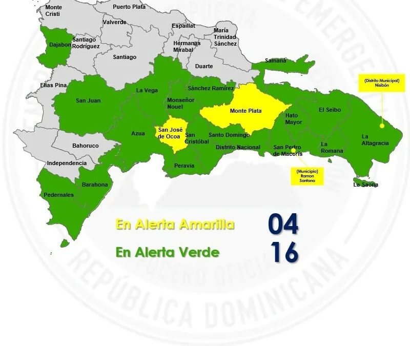 Barahona y Pedernales pasan a alerta verde, pero el COE advierte lluvias fuertes esta tarde
