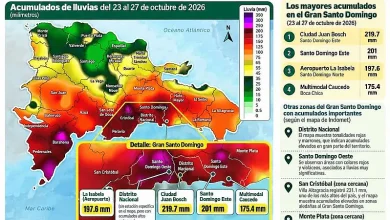 Indomet revela dónde llovió más en el Gran Santo Domingo: hasta 219.7 mm en cinco días